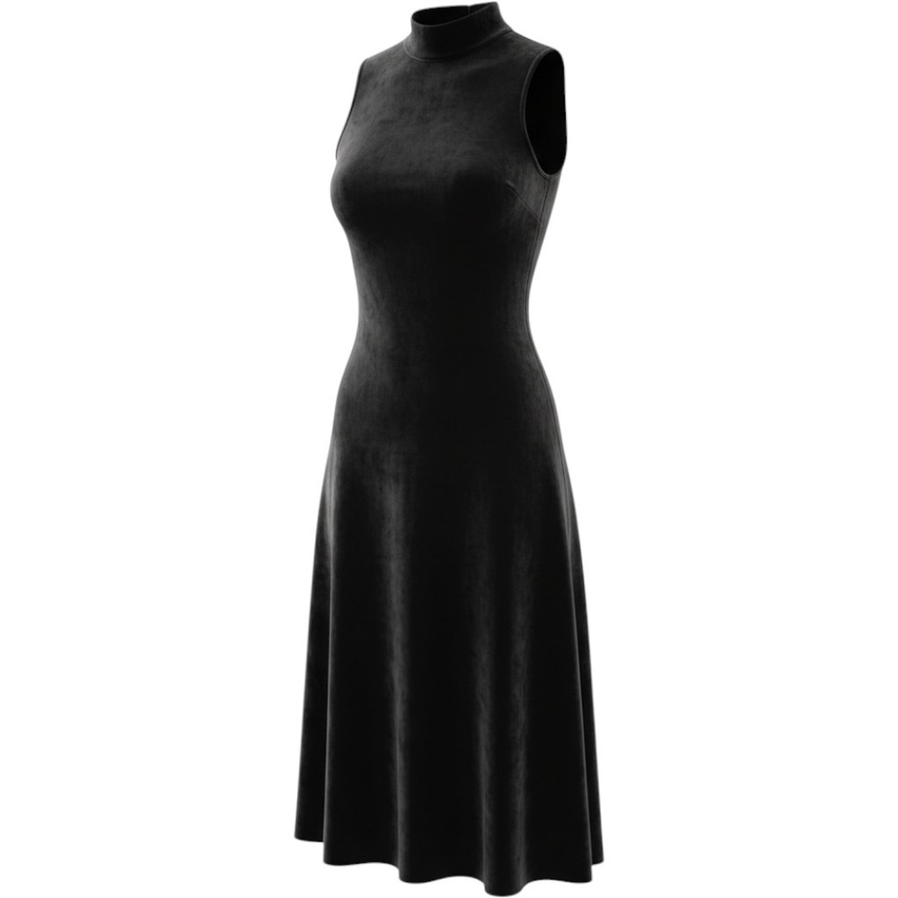 Silx Black Silk Blend Velvet Mock Neck Sleeveless Maxi Dress Size 8